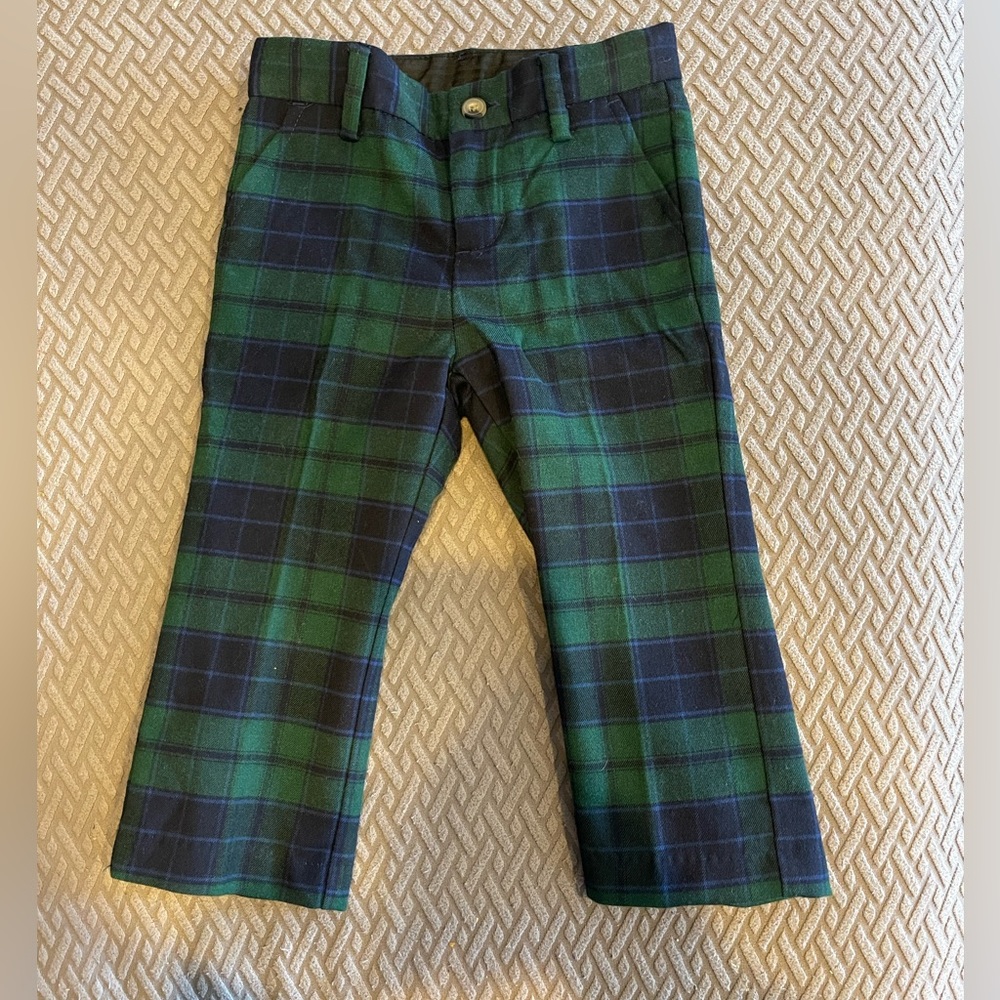 Janie and Jack. Boys Plaid Wool Pants. Green. Blue